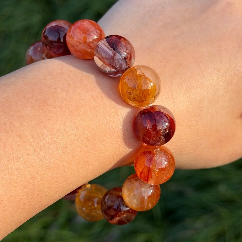 15.5mm‎ stretchable high quality golden healer fire quartz bracelet 1185